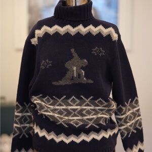 Old Navy Navy and Gray Patterned Crewneck Sweater